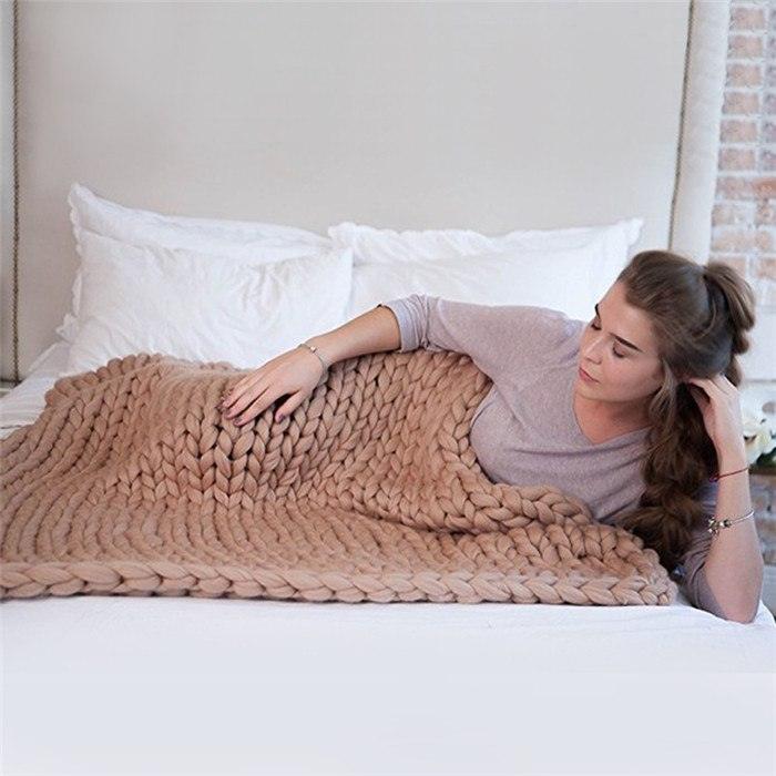 Merino Wool blanket hand-woven super thick wool blanket arm knit air conditioning blanket