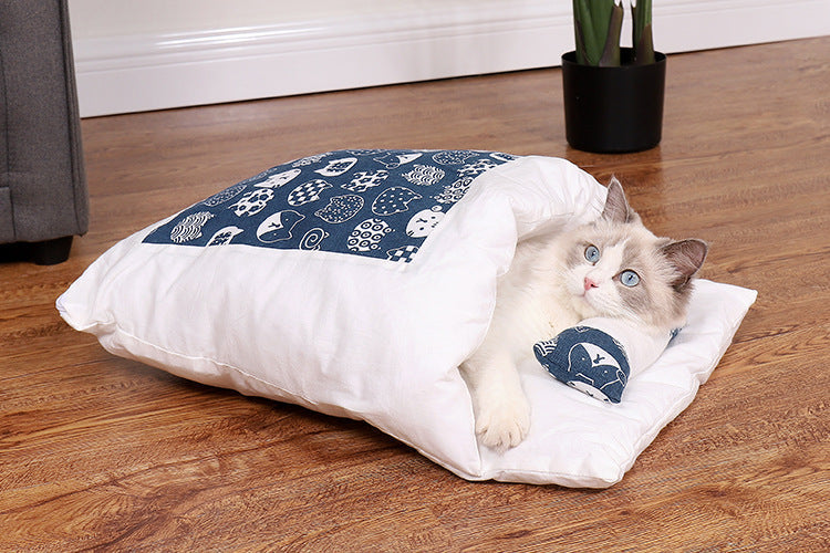 Cat Bed Warm Cat Sleeping Bag Deep Sleep Winter Removable Pet Dog Bed House Cats Nest Cushion with pillow