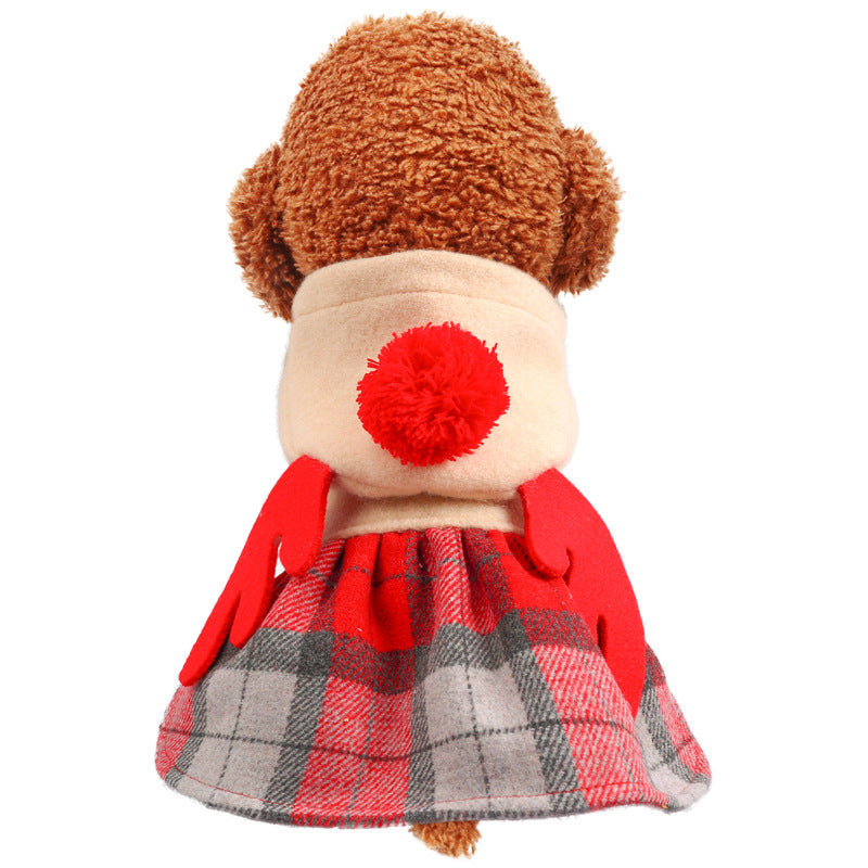 pet clothing Teddy Bichon Bomei cat dog clothes red grid elk skirt