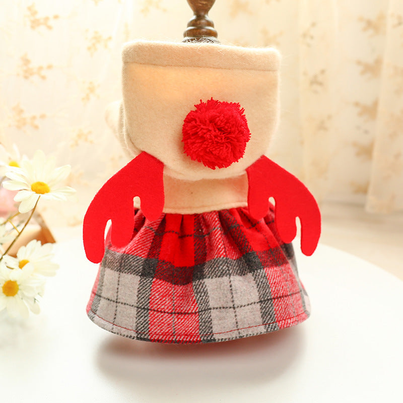 pet clothing Teddy Bichon Bomei cat dog clothes red grid elk skirt