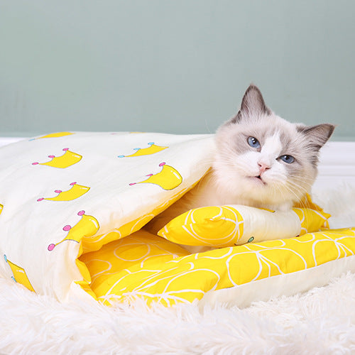 Cat Bed Warm Cat Sleeping Bag Deep Sleep Winter Removable Pet Dog Bed House Cats Nest Cushion with pillow