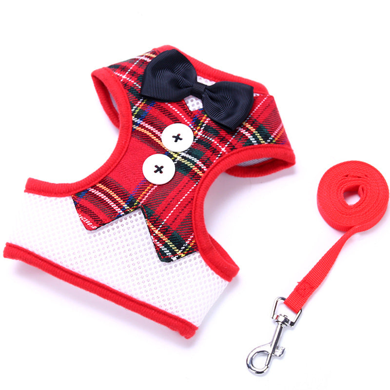 Dog Leash, Small Dog Teddy Vest-style Bowknot Evening Dress Chest Strap