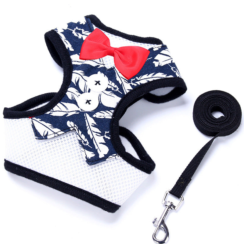 Dog Leash, Small Dog Teddy Vest-style Bowknot Evening Dress Chest Strap