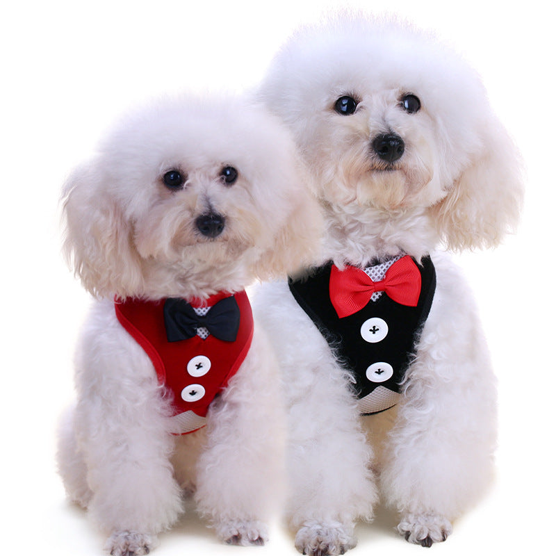 Dog Leash, Small Dog Teddy Vest-style Bowknot Evening Dress Chest Strap