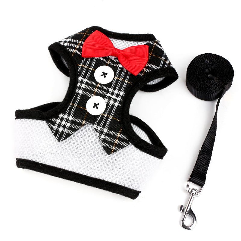 Dog Leash, Small Dog Teddy Vest-style Bowknot Evening Dress Chest Strap