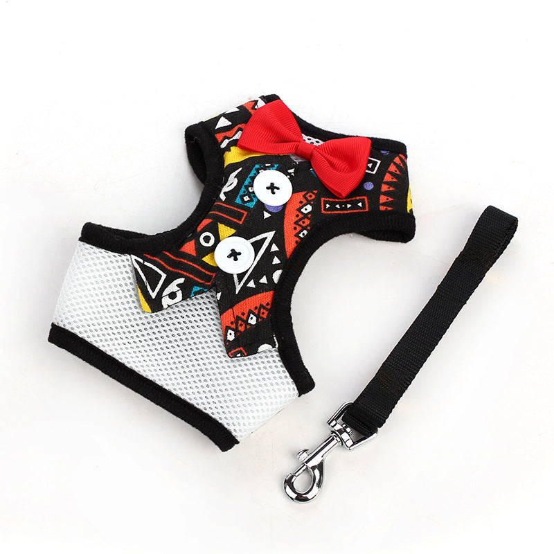 Dog Leash, Small Dog Teddy Vest-style Bowknot Evening Dress Chest Strap