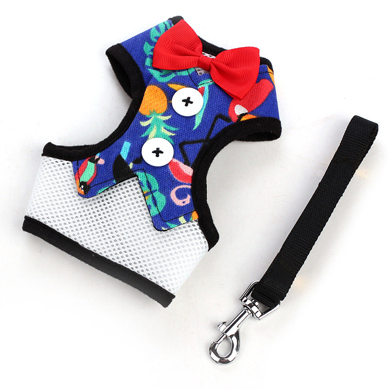 Dog Leash, Small Dog Teddy Vest-style Bowknot Evening Dress Chest Strap