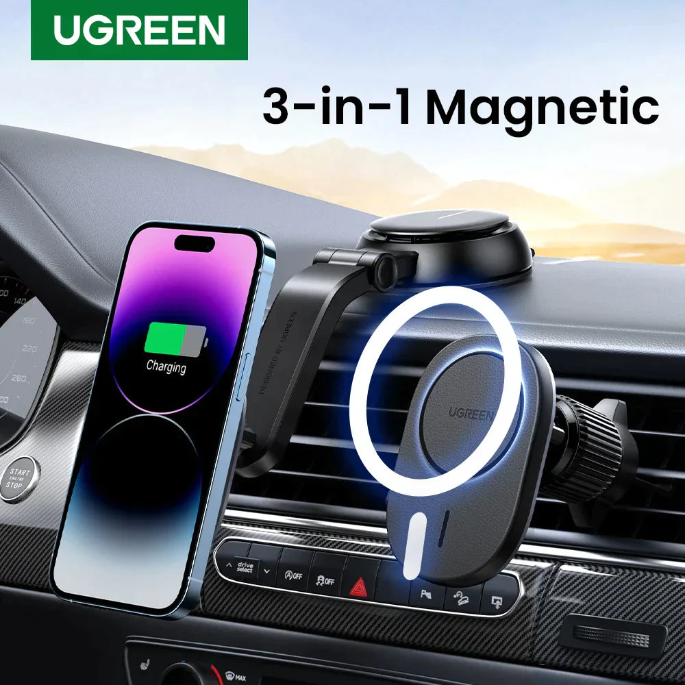 UGREEN Magnetic Wireless Car Charger Adsorbable For iPhone 15 14 13 12 Pro Max Phone Holder Mount Wireless Charging Car Charger