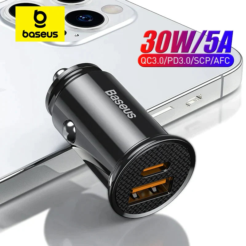 Baseus 30W USB Car Charger Quick Charge 4.0 3.0 FCP SCP USB PD For Xiaomi iPhone 15 14 Pro Max Fast Charging Car Phone Charger