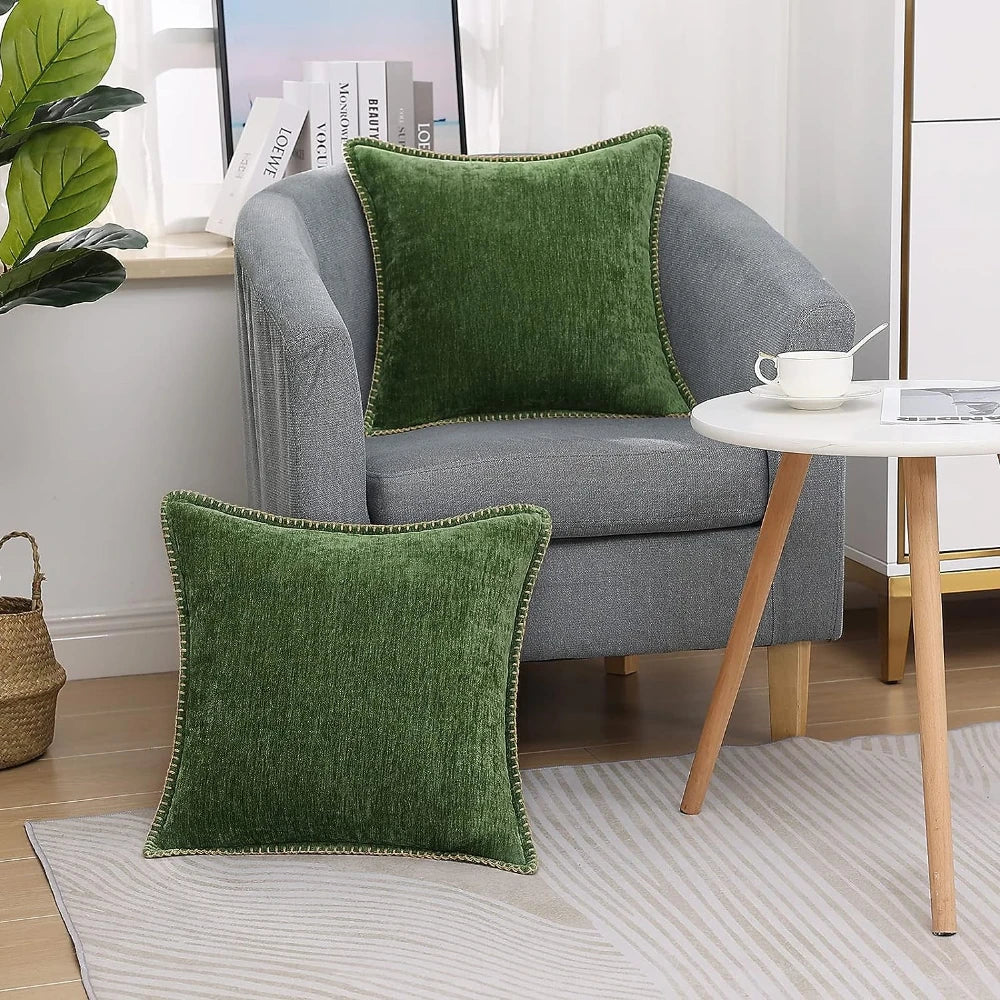 Chenille Cushion Cover Green Throw Pillow Covers Decorative Pillows for Sofa Living Room Home Decoration Back Cushion Luxury Red