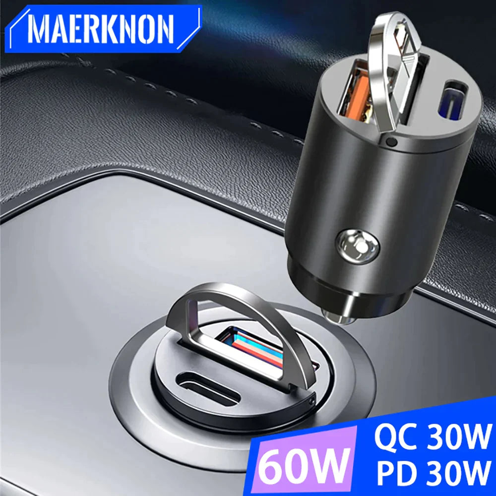 60W Mini Car Charger USB C Charger QC 3.0 PD Fast Charging for iphone 15 pro max Xiaomi Samsung S22 Phone Charger Adapter in Car