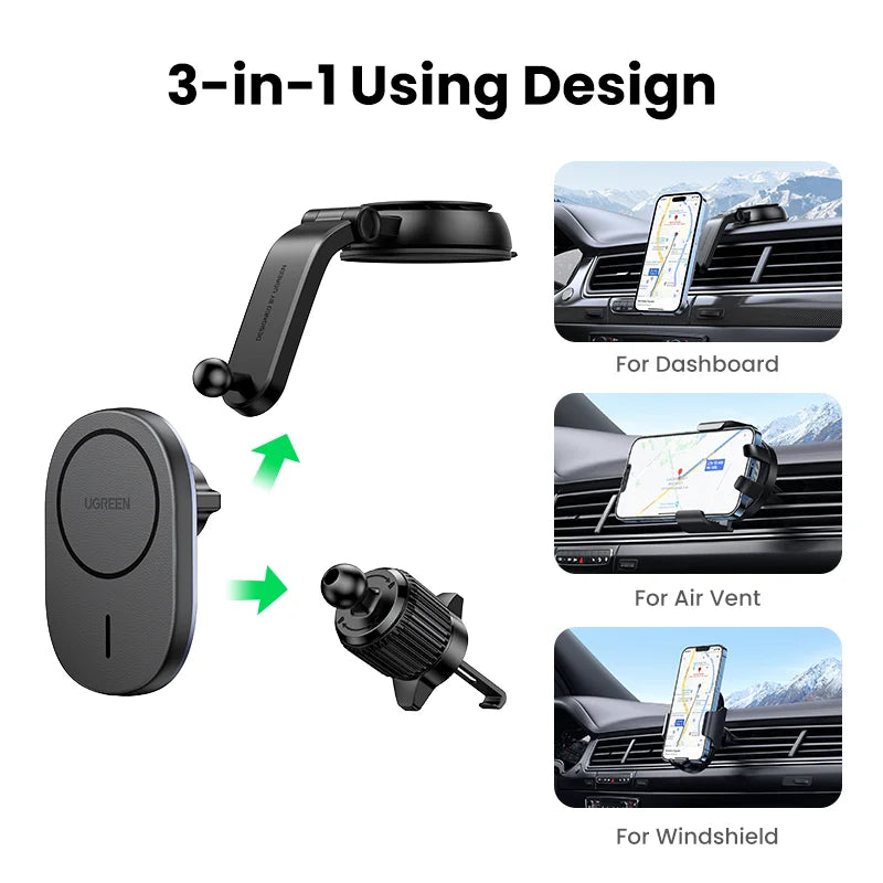 UGREEN Magnetic Wireless Car Charger Adsorbable For iPhone 15 14 13 12 Pro Max Phone Holder Mount Wireless Charging Car Charger