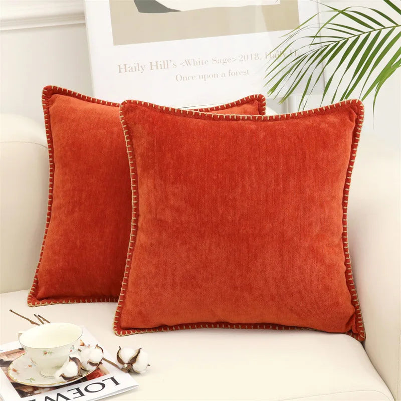 Chenille Cushion Cover Green Throw Pillow Covers Decorative Pillows for Sofa Living Room Home Decoration Back Cushion Luxury Red