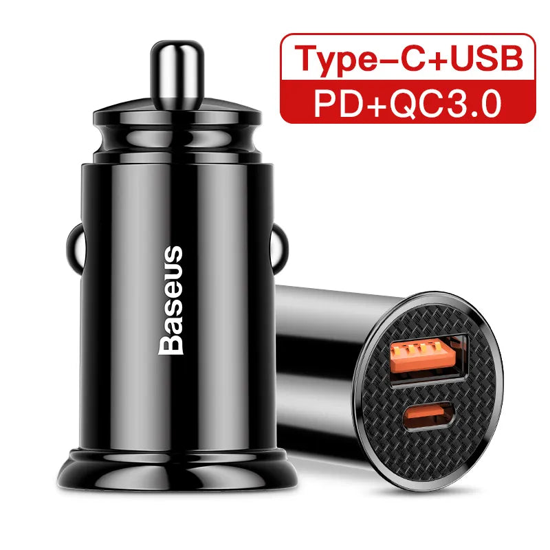 Baseus 30W USB Car Charger Quick Charge 4.0 3.0 FCP SCP USB PD For Xiaomi iPhone 15 14 Pro Max Fast Charging Car Phone Charger