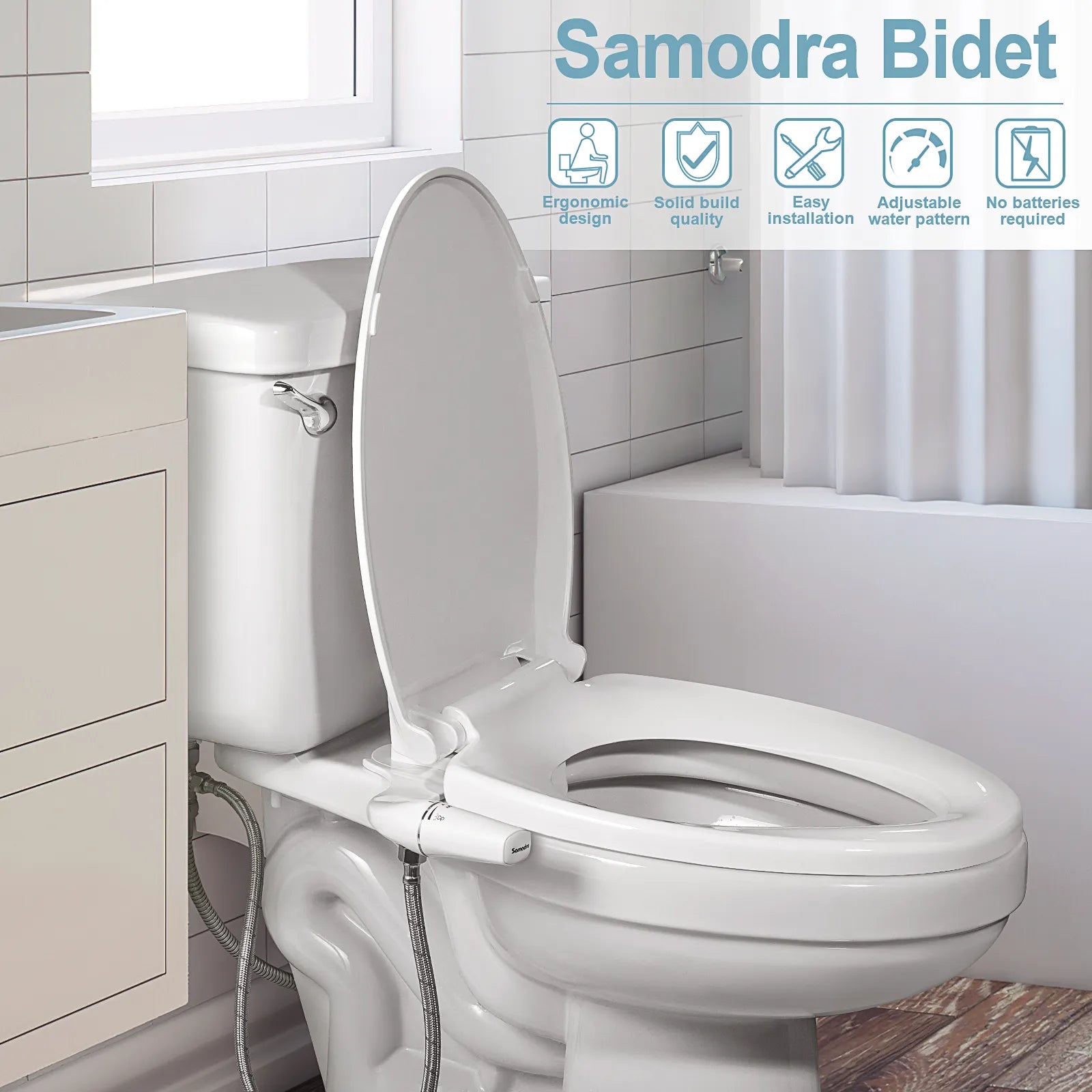 SAMODRA Bidet Attachment Ultra-Slim Toilet Seat Attachment Dual Nozzle Bidet Adjustable Water Pressure Non-Electric Ass Sprayer