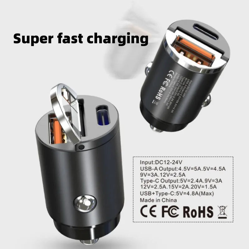 60W Mini Car Charger USB C Charger QC 3.0 PD Fast Charging for iphone 15 pro max Xiaomi Samsung S22 Phone Charger Adapter in Car