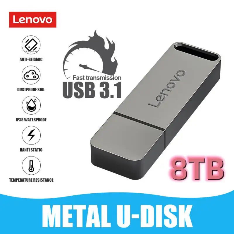 Lenovo USB 3.1 Flash Drive 8TB Metal High-Speed Pen Drive 2TB 4TB Waterproof OTG Usb PenDrive 128GB For Computer Storage Devices