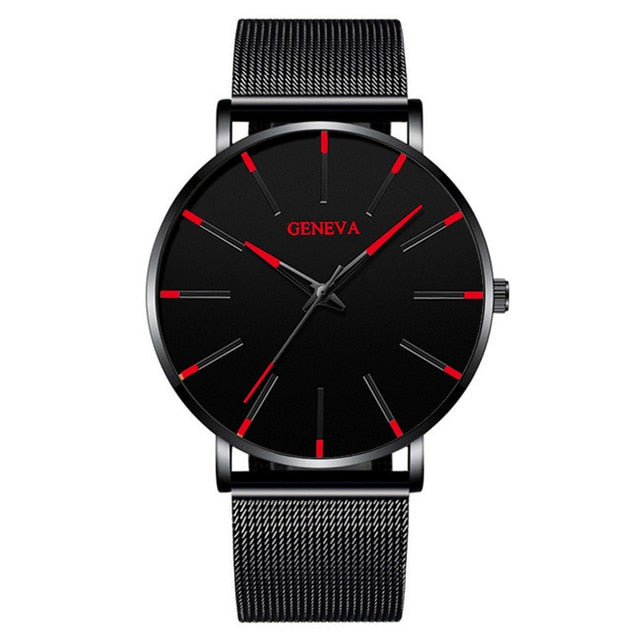 Fashion Ultra-Thin Men's Watch, Simple, Stainless Steel Mesh Band, Quartz Watch.