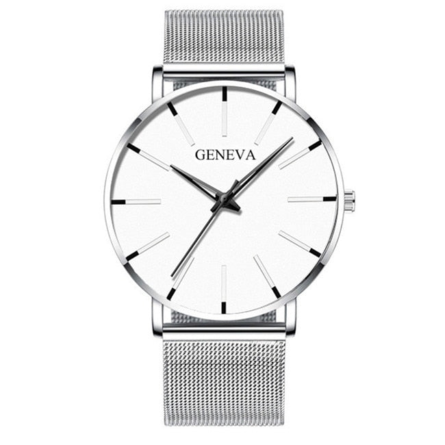 Fashion Ultra-Thin Men's Watch, Simple, Stainless Steel Mesh Band, Quartz Watch.