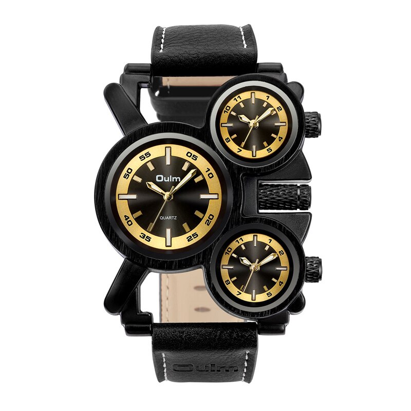 New Punk Style Watches for Men - Retro, Unique, 3 Time Zones, Leather Strap, Military Watch.