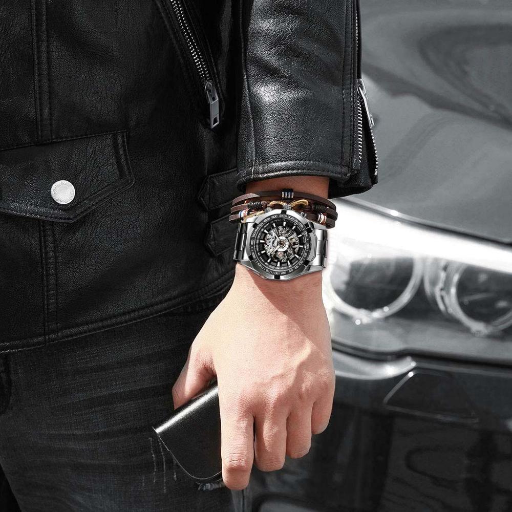 Stainless Steel Waterproof Mens Skeleton Watches Top Brand Luxury Transparent Mechanical Sport