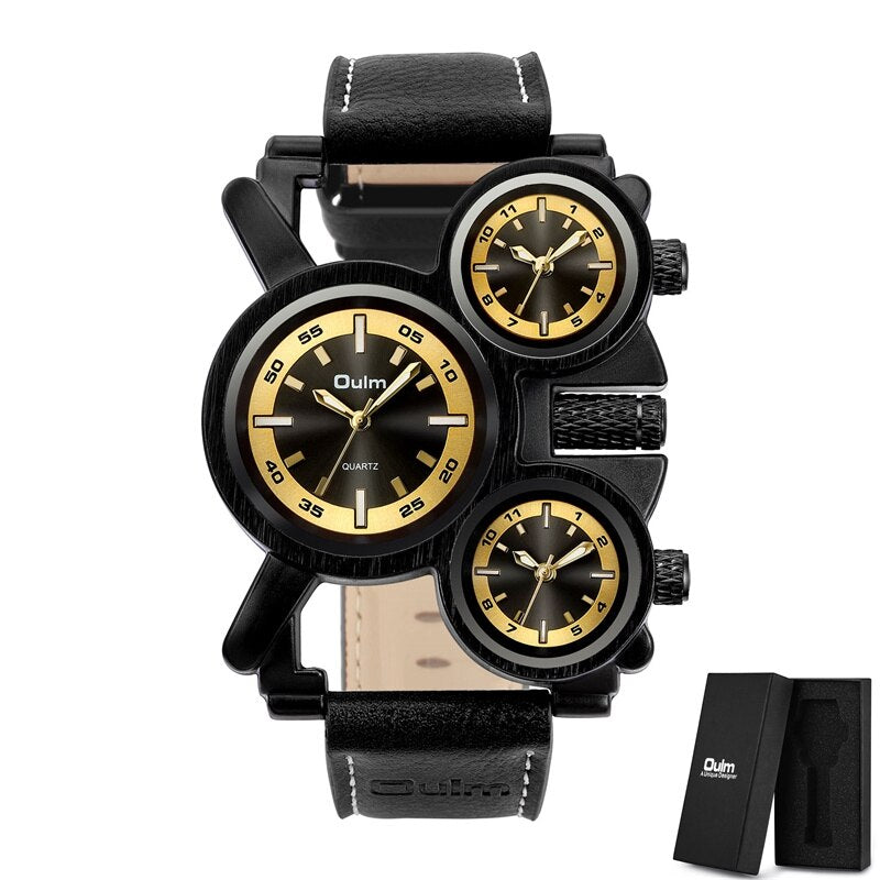 New Punk Style Watches for Men - Retro, Unique, 3 Time Zones, Leather Strap, Military Watch.