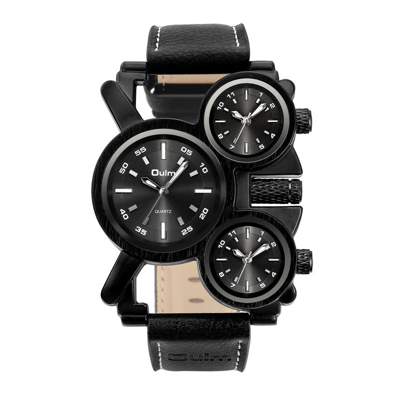 New Punk Style Watches for Men - Retro, Unique, 3 Time Zones, Leather Strap, Military Watch.