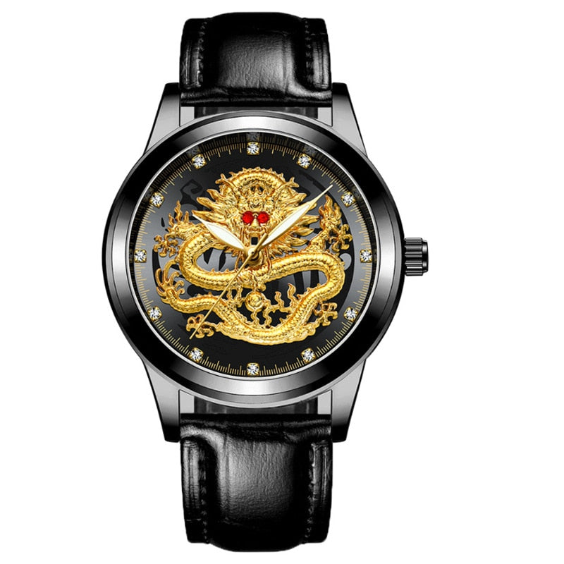 Chinese Dragon Golden Men's Watch, Business, Full Steel, Quartz.