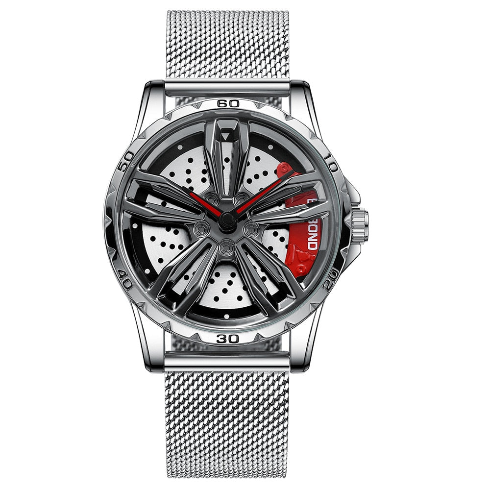 Men's watches car wheel, waterproof, sport, stainless steel.