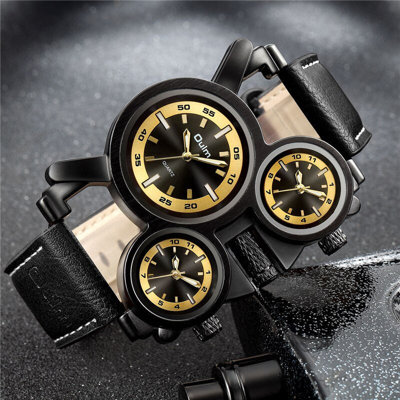 New Punk Style Watches for Men - Retro, Unique, 3 Time Zones, Leather Strap, Military Watch.