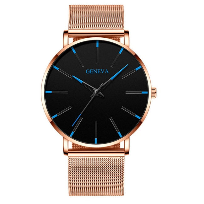 Fashion Ultra-Thin Men's Watch, Simple, Stainless Steel Mesh Band, Quartz Watch.