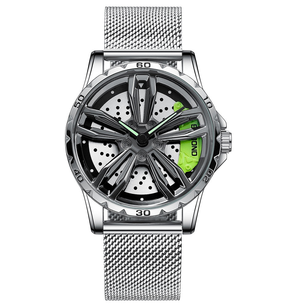 Men's watches car wheel, waterproof, sport, stainless steel.