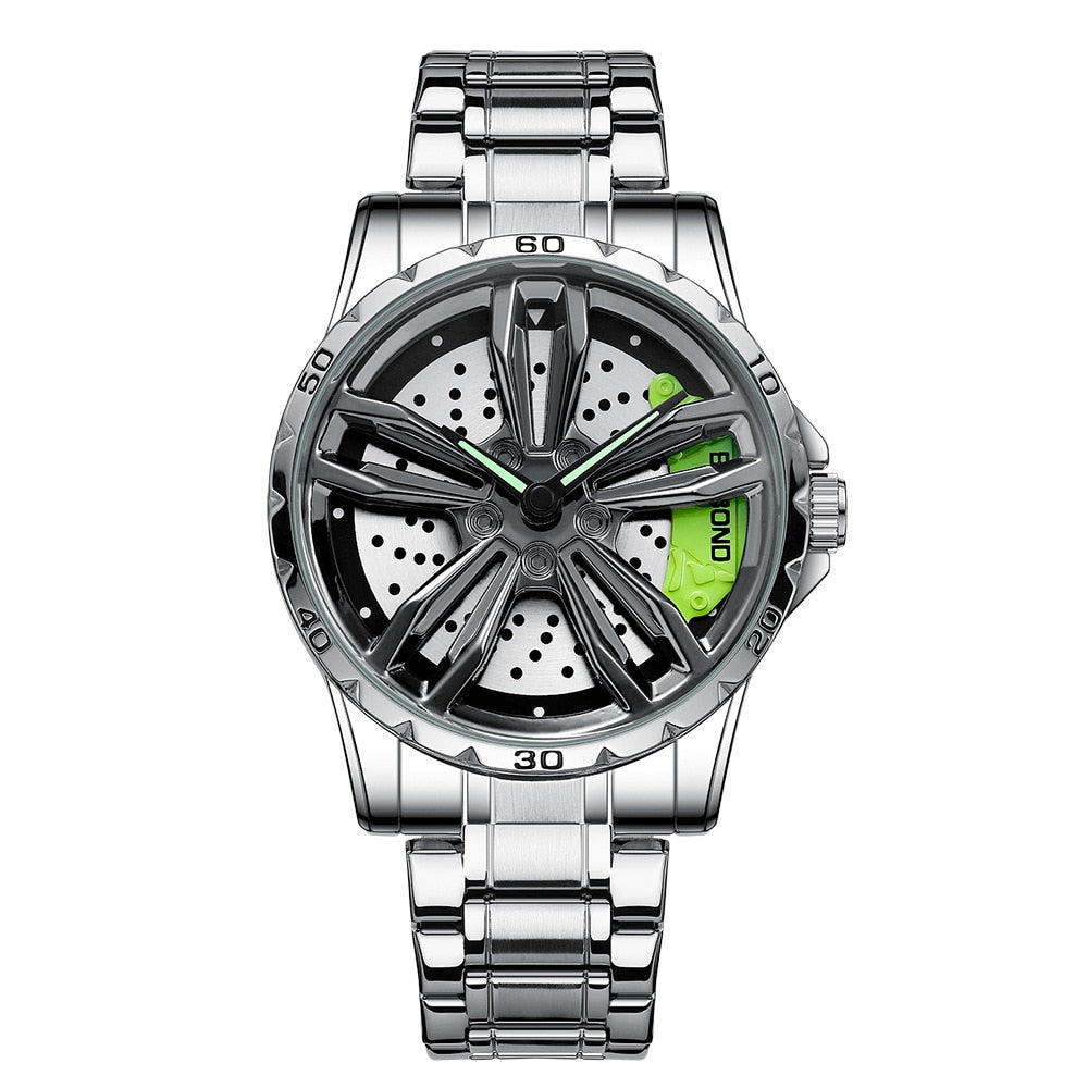 Men's watches car wheel, waterproof, sport, stainless steel.