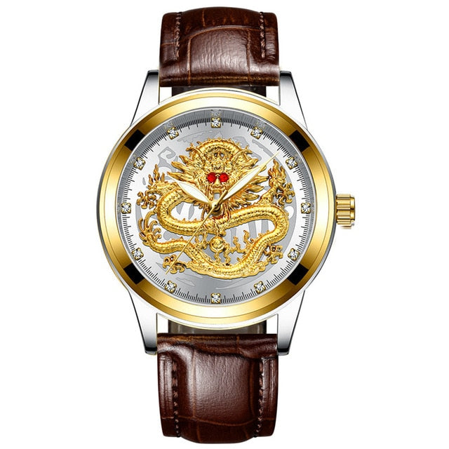 Chinese Dragon Golden Men's Watch, Business, Full Steel, Quartz.