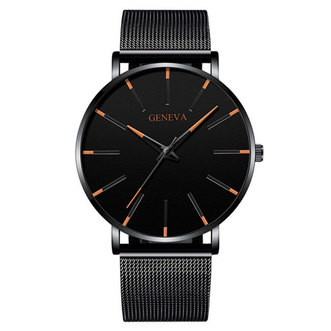 Fashion Ultra-Thin Men's Watch, Simple, Stainless Steel Mesh Band, Quartz Watch.