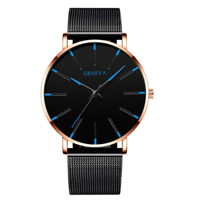 Fashion Ultra-Thin Men's Watch, Simple, Stainless Steel Mesh Band, Quartz Watch.