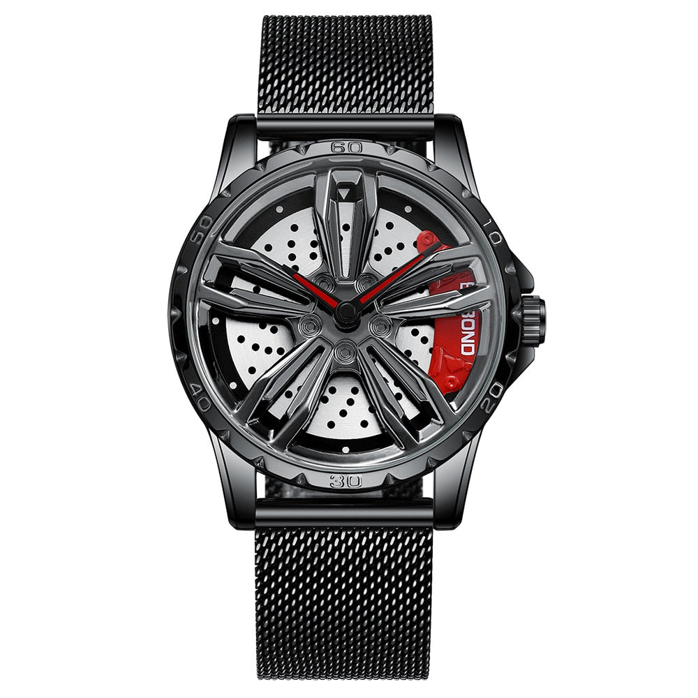 Men's watches car wheel, waterproof, sport, stainless steel.