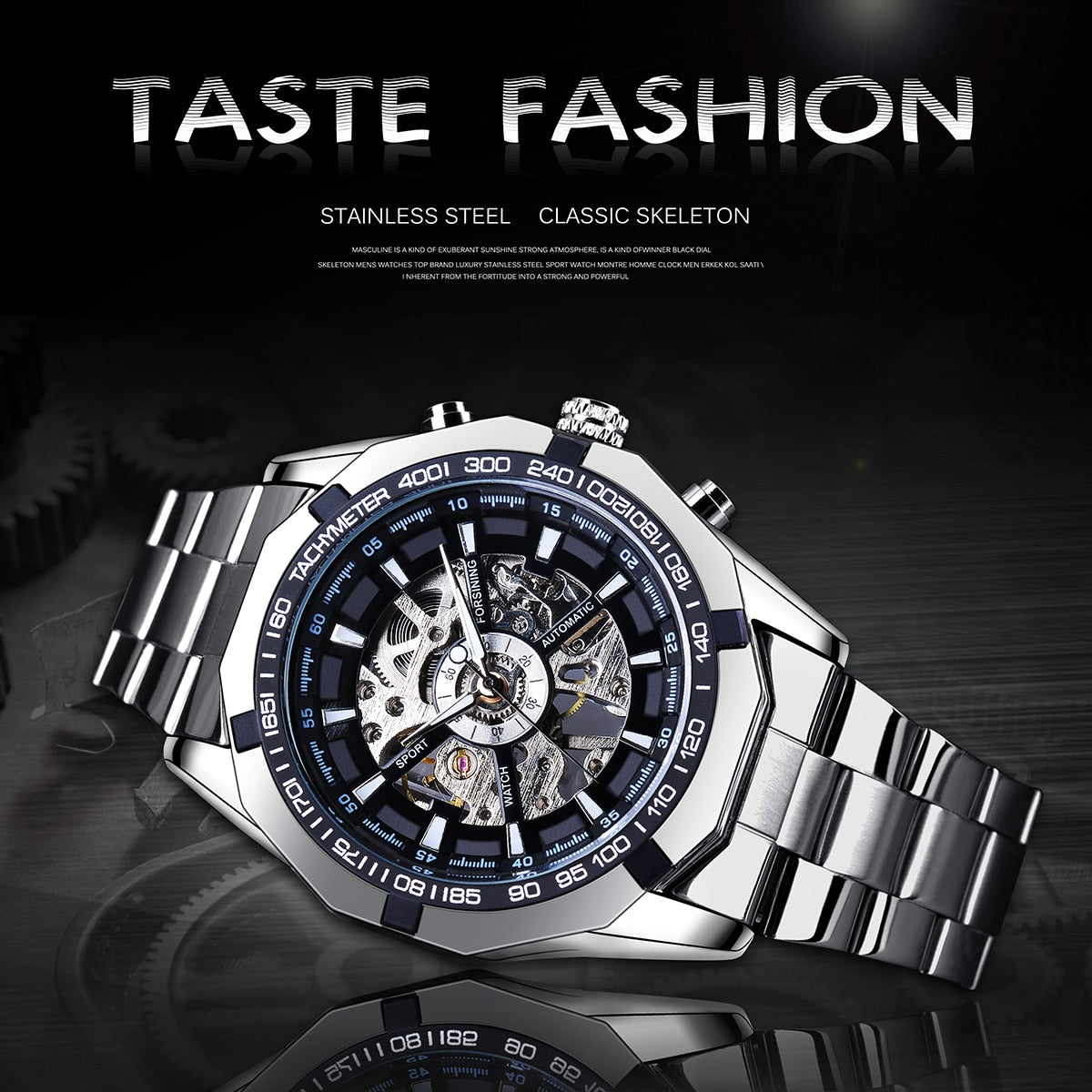 Stainless Steel Waterproof Mens Skeleton Watches Top Brand Luxury Transparent Mechanical Sport