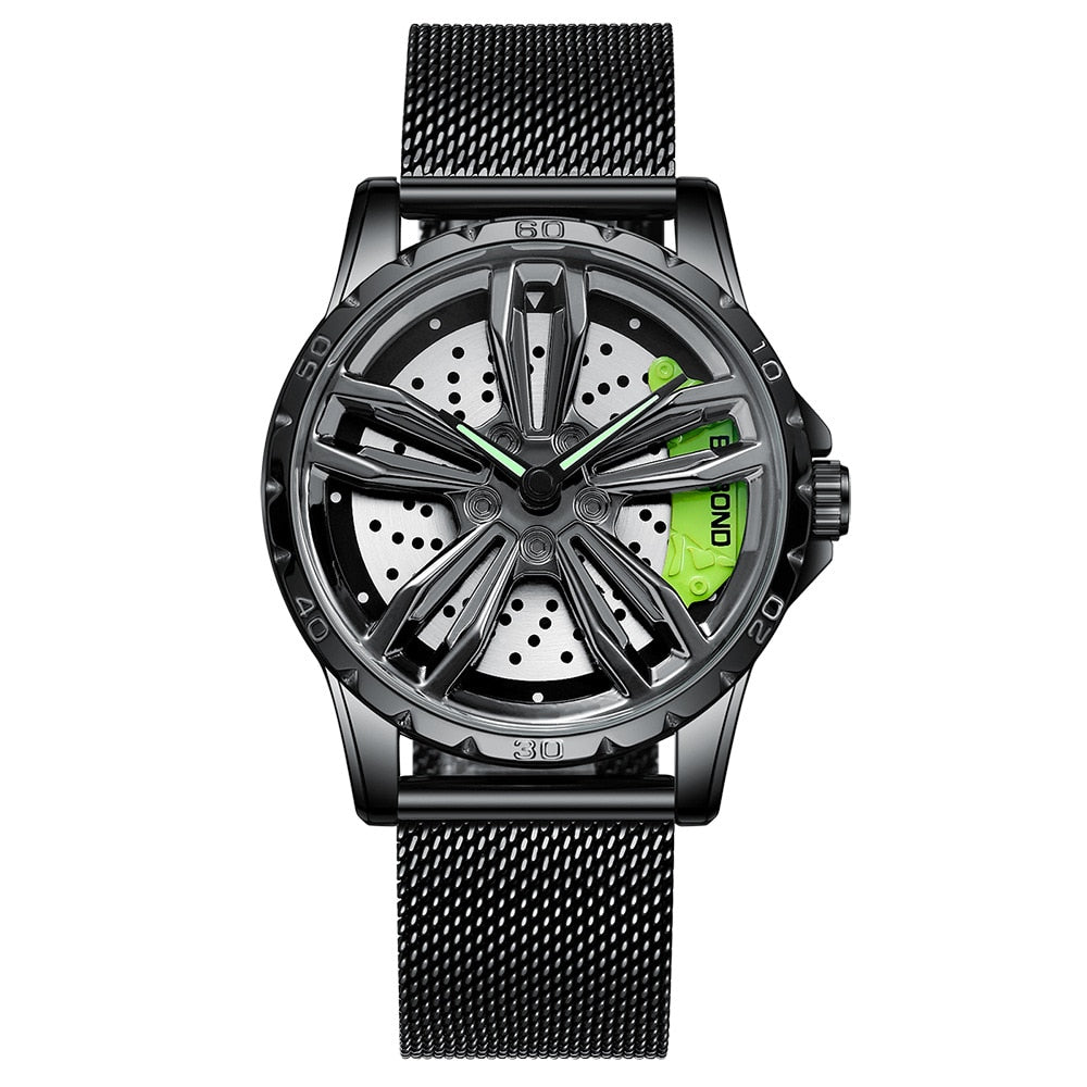 Men's watches car wheel, waterproof, sport, stainless steel.