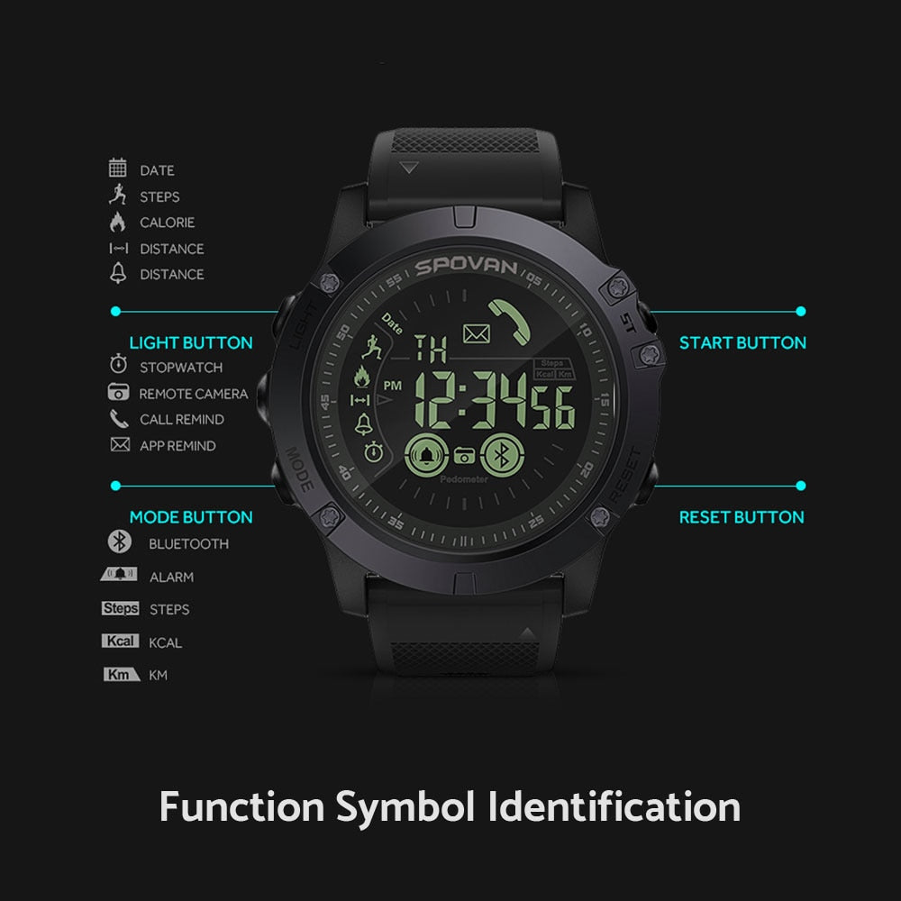 Sport Smart Watch Men Professional 5ATM Waterproof, Bluetooth for iOS and Android.