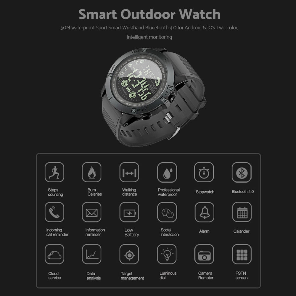 Sport Smart Watch Men Professional 5ATM Waterproof, Bluetooth for iOS and Android.