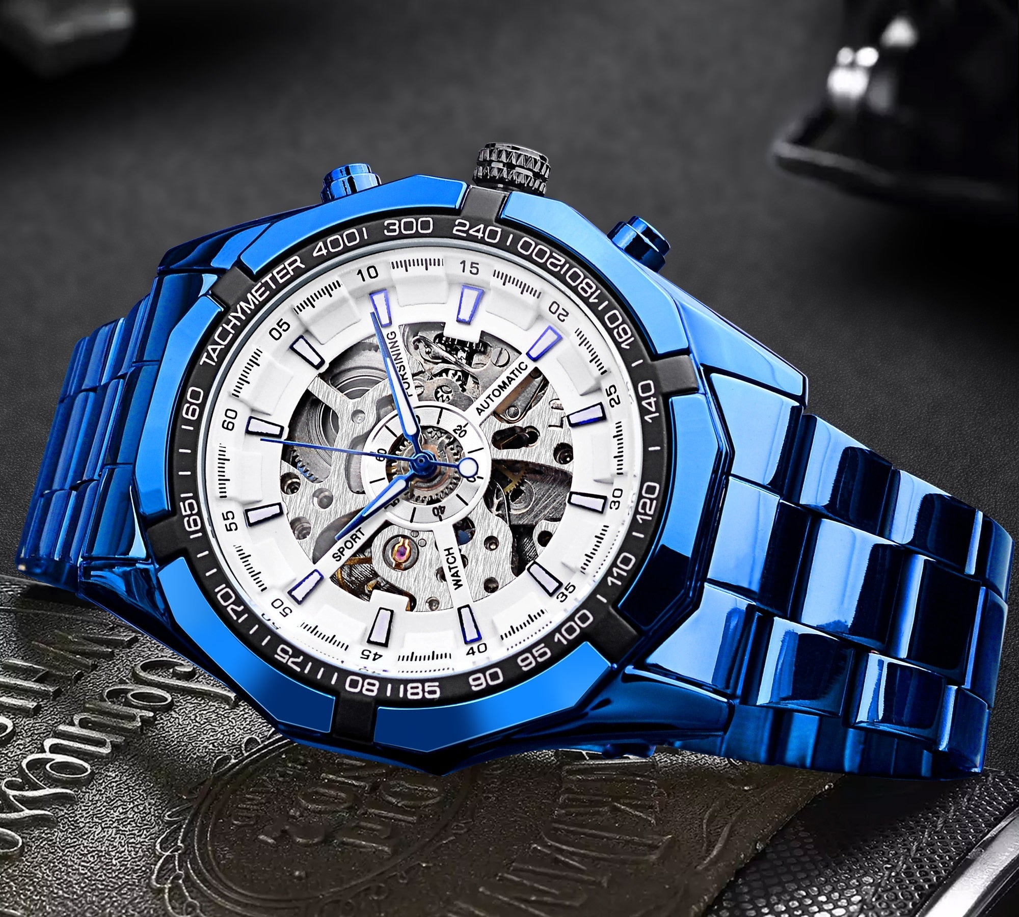 Stainless Steel Waterproof Mens Skeleton Watches Top Brand Luxury Transparent Mechanical Sport