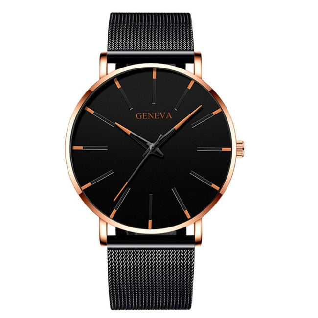 Fashion Ultra-Thin Men's Watch, Simple, Stainless Steel Mesh Band, Quartz Watch.