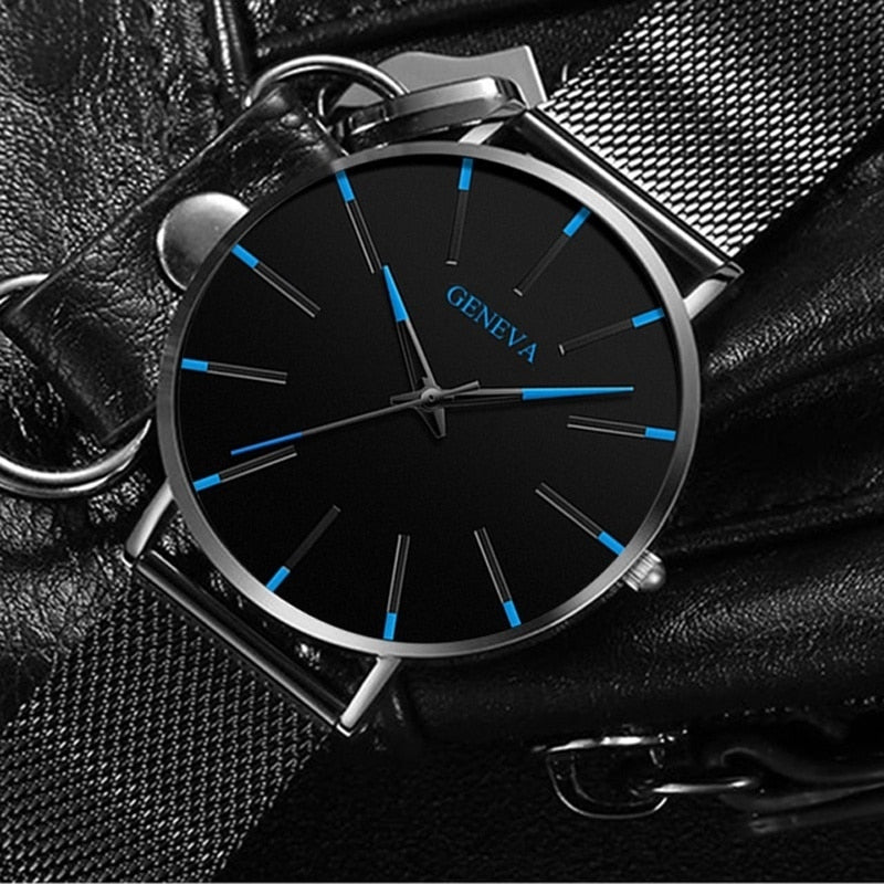 Fashion Ultra-Thin Men's Watch, Simple, Stainless Steel Mesh Band, Quartz Watch.