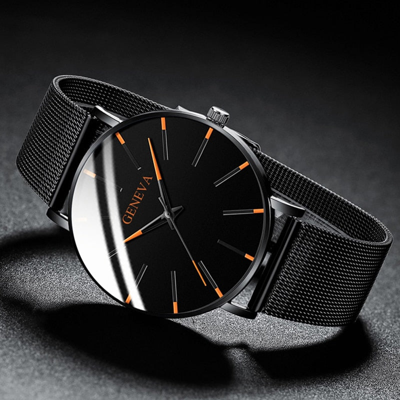 Fashion Ultra-Thin Men's Watch, Simple, Stainless Steel Mesh Band, Quartz Watch.