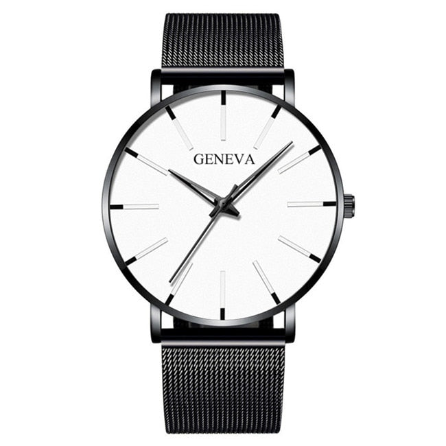 Fashion Ultra-Thin Men's Watch, Simple, Stainless Steel Mesh Band, Quartz Watch.