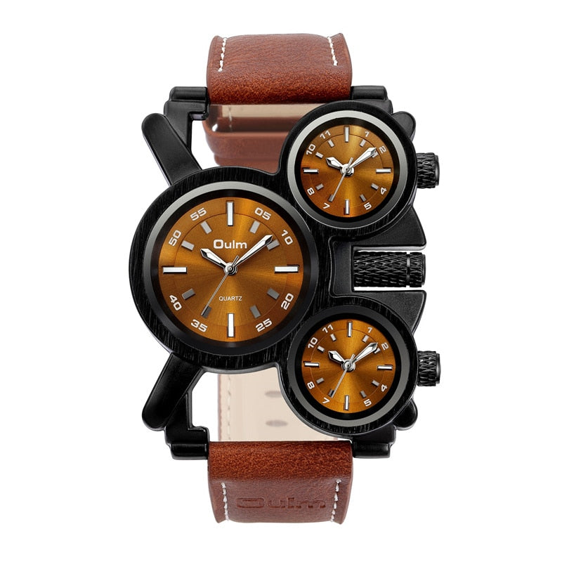 New Punk Style Watches for Men - Retro, Unique, 3 Time Zones, Leather Strap, Military Watch.