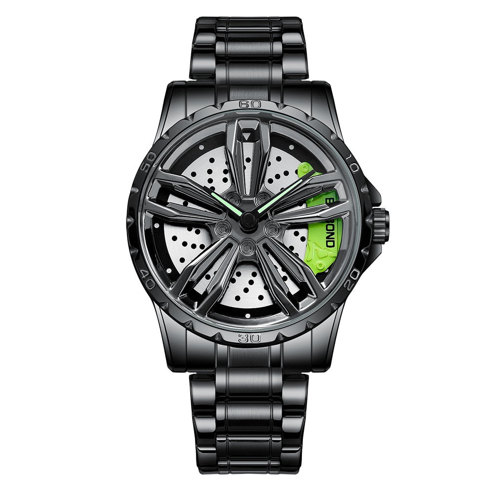 Men's watches car wheel, waterproof, sport, stainless steel.