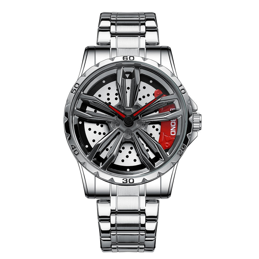 Men's watches car wheel, waterproof, sport, stainless steel.