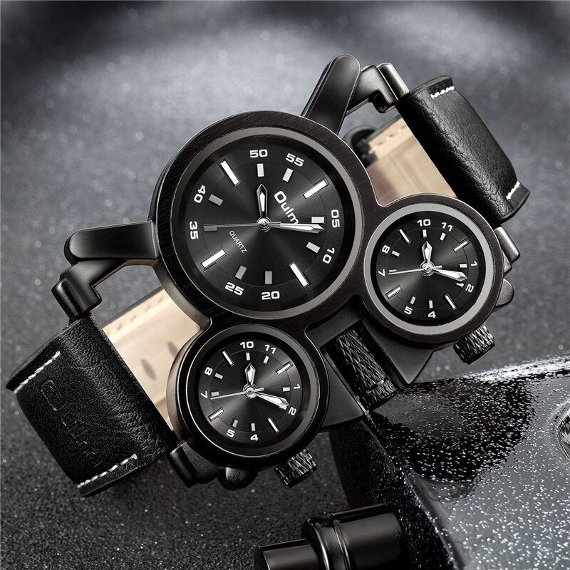 New Punk Style Watches for Men - Retro, Unique, 3 Time Zones, Leather Strap, Military Watch.